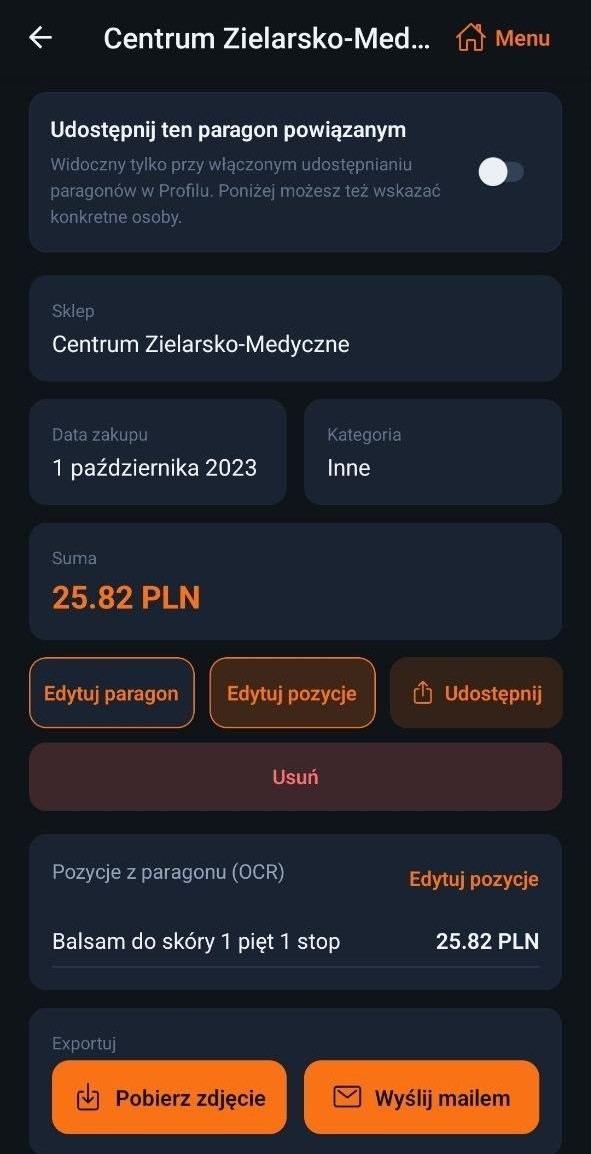 Zrzut: skanowanie paragonu